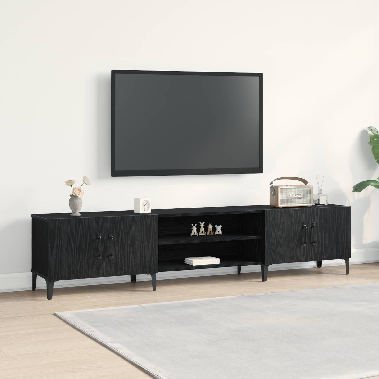 Televizní Skříň 180 X 31,5 X 40 Cm Černý Dub Kompozitní Dřevo
