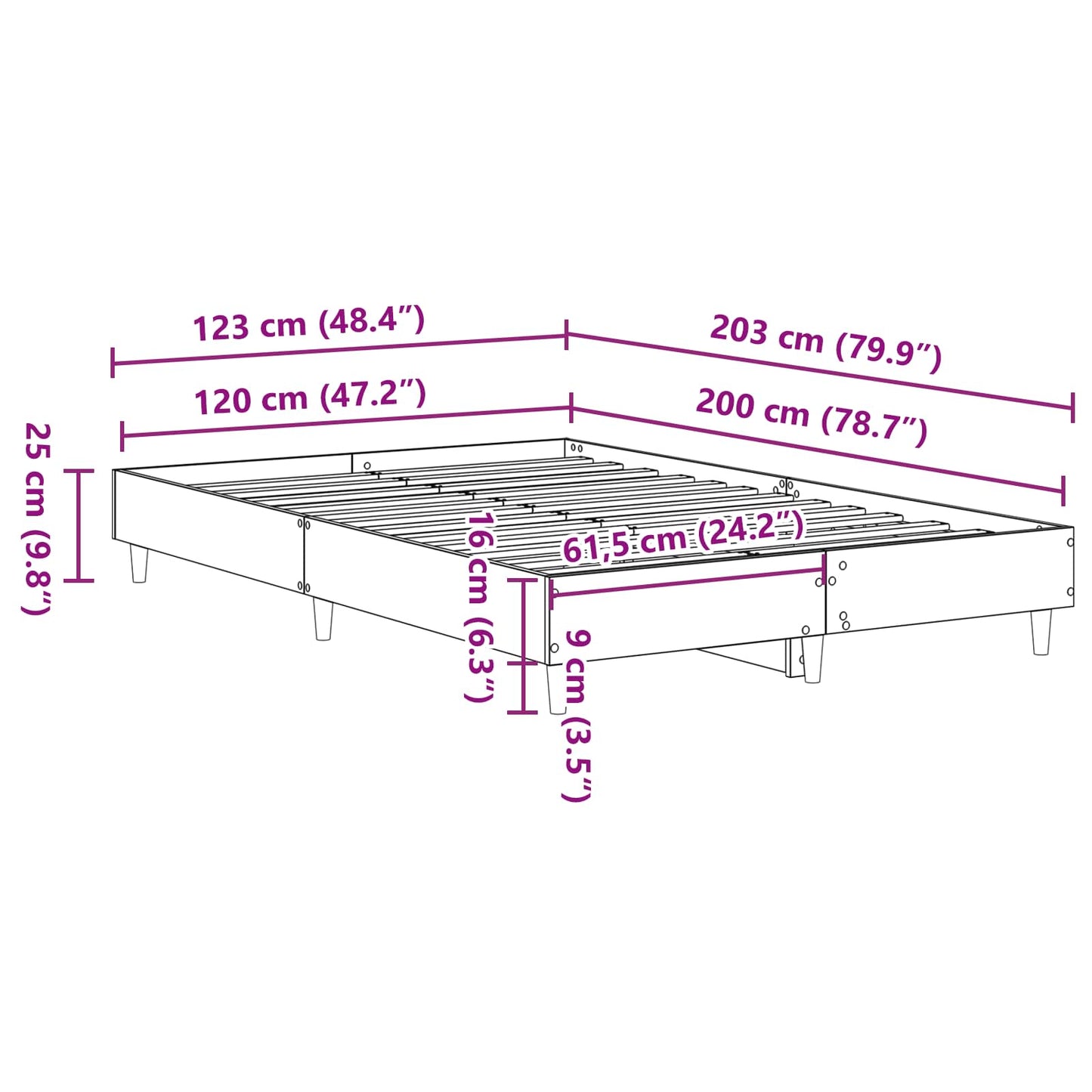 Rám Postele Černý Dub 203 X 123 X 25 Cm Kompozitní Dřevo