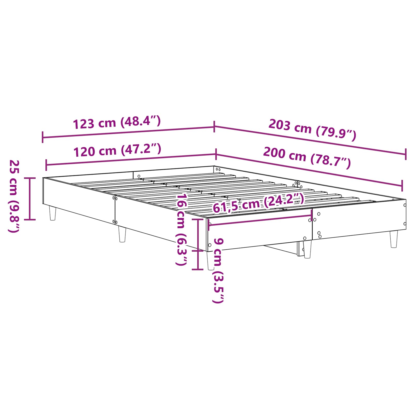 Rám Postele Černý Dub 203 X 123 X 25 Cm Kompozitní Dřevo