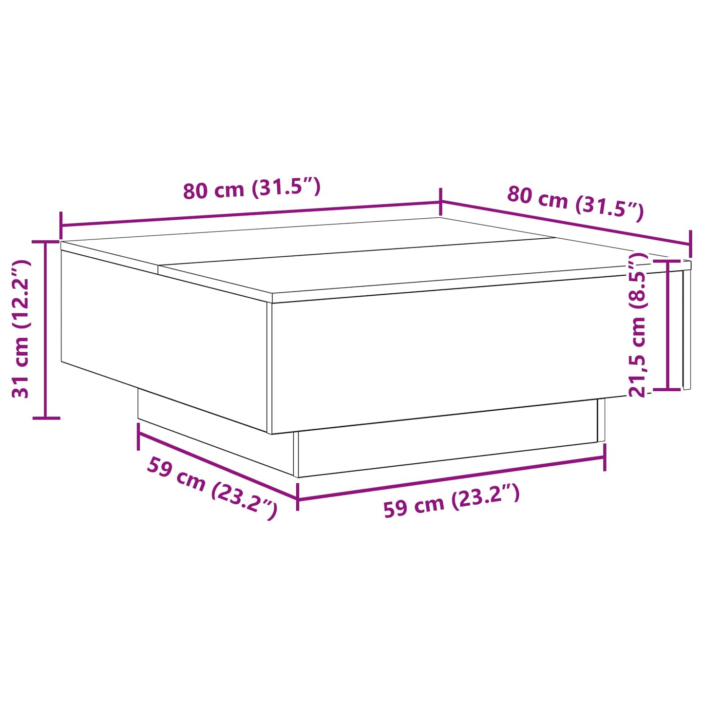 Konferenční Stolek Staré Dřevo 80 X 80 X 31 Cm