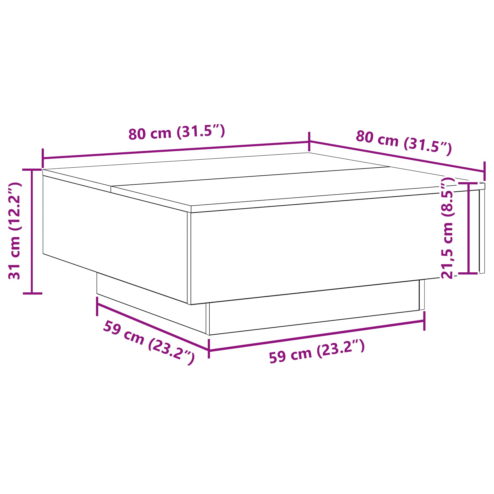 Konferenční Stolek Staré Dřevo 80 X 80 X 31 Cm