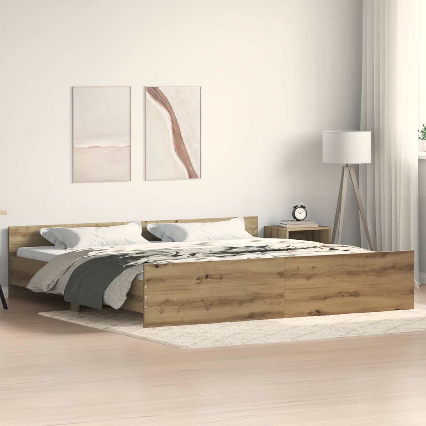 Rám Postele Artisanový Dub 203 X 203 X 50 Cm Kompozitní Dřevo