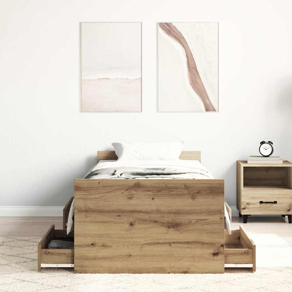 Rám Postele Artisanový Dub 193 X 78 X 50 Cm Kompozitní Dřevo