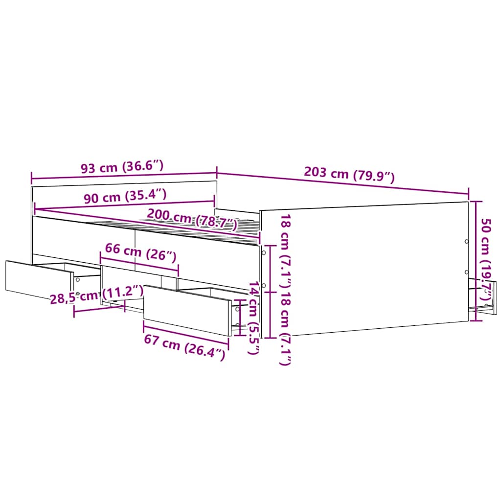 Rám Postele Černý Dub 203 X 93 X 50 Cm Kompozitní Dřevo
