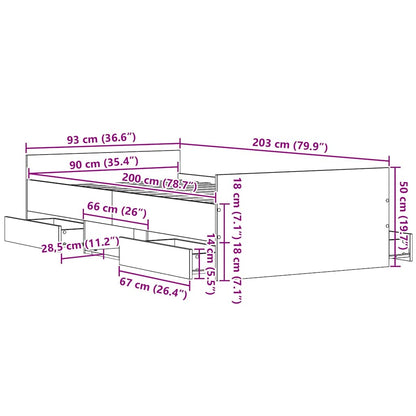 Rám Postele Černý Dub 203 X 93 X 50 Cm Kompozitní Dřevo