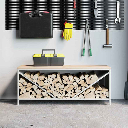 Stojan Na Palivové Dřevo S Dřevěnou Horní Deskou Bílý