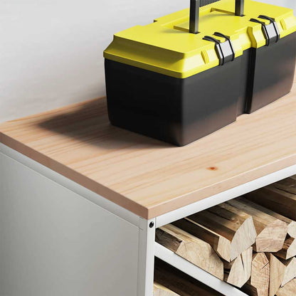 Stojan Na Palivové Dřevo S Dřevěnou Horní Deskou Bílý