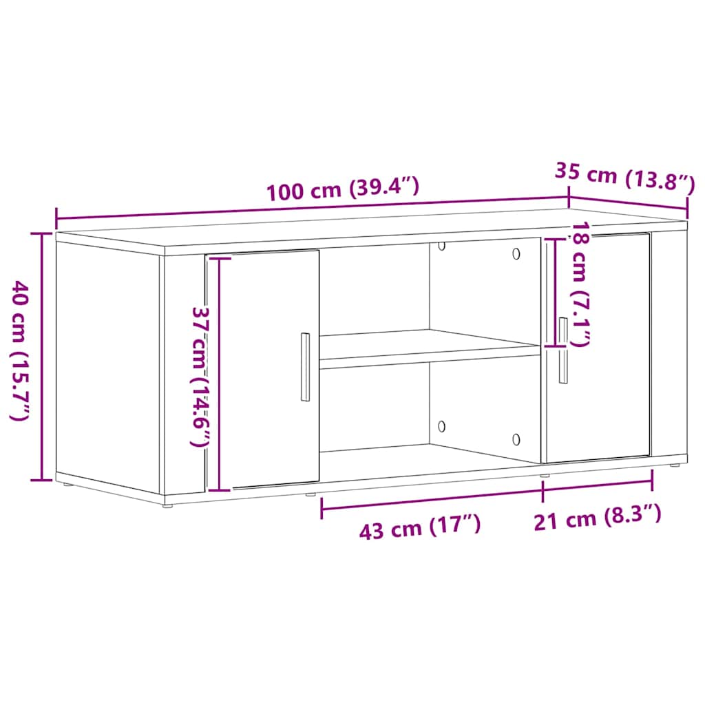 Televizní Skříň 100 X 35 X 40 Cm Staré Dřevo Kompozitní Dřevo
