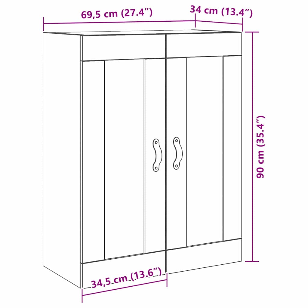 Nástěnná Skříňka Staré Dřevo 69,5 X 34 X 90 Cm Kompozitní Dřevo
