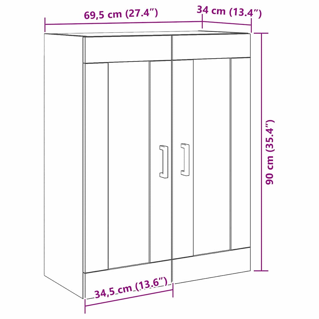 Nástěnná Skříňka Staré Dřevo 69,5 X 34 X 90 Cm Kompozitní Dřevo