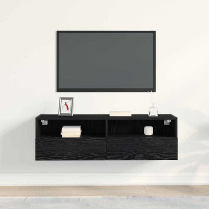 Tv Wall Cabinet 100 X 30 X 30 Cm Černý Dub Kompozitní Dřevo