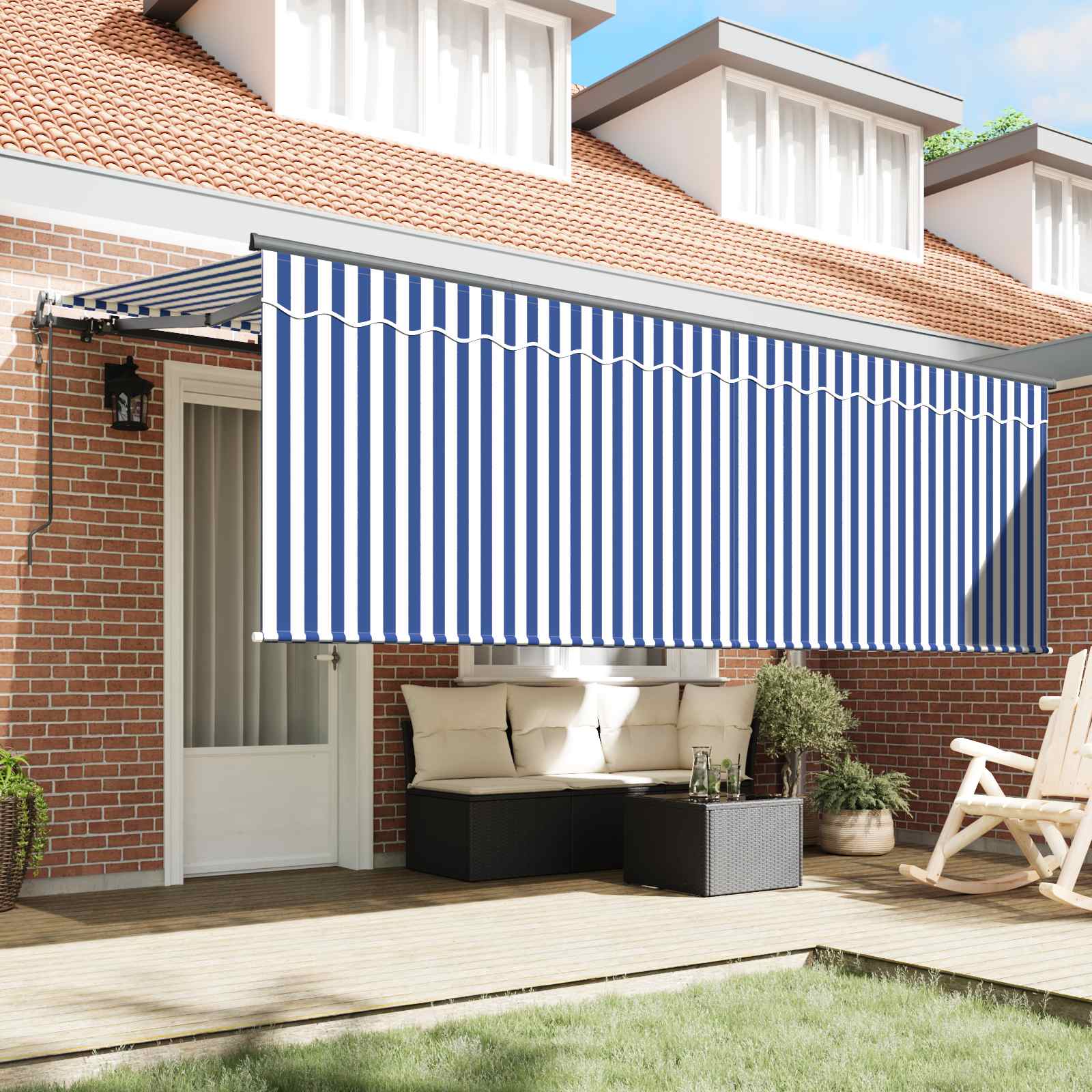Stahovací Markýza Modrá A Bílá 350 X 200 Cm Polyester A Hliník