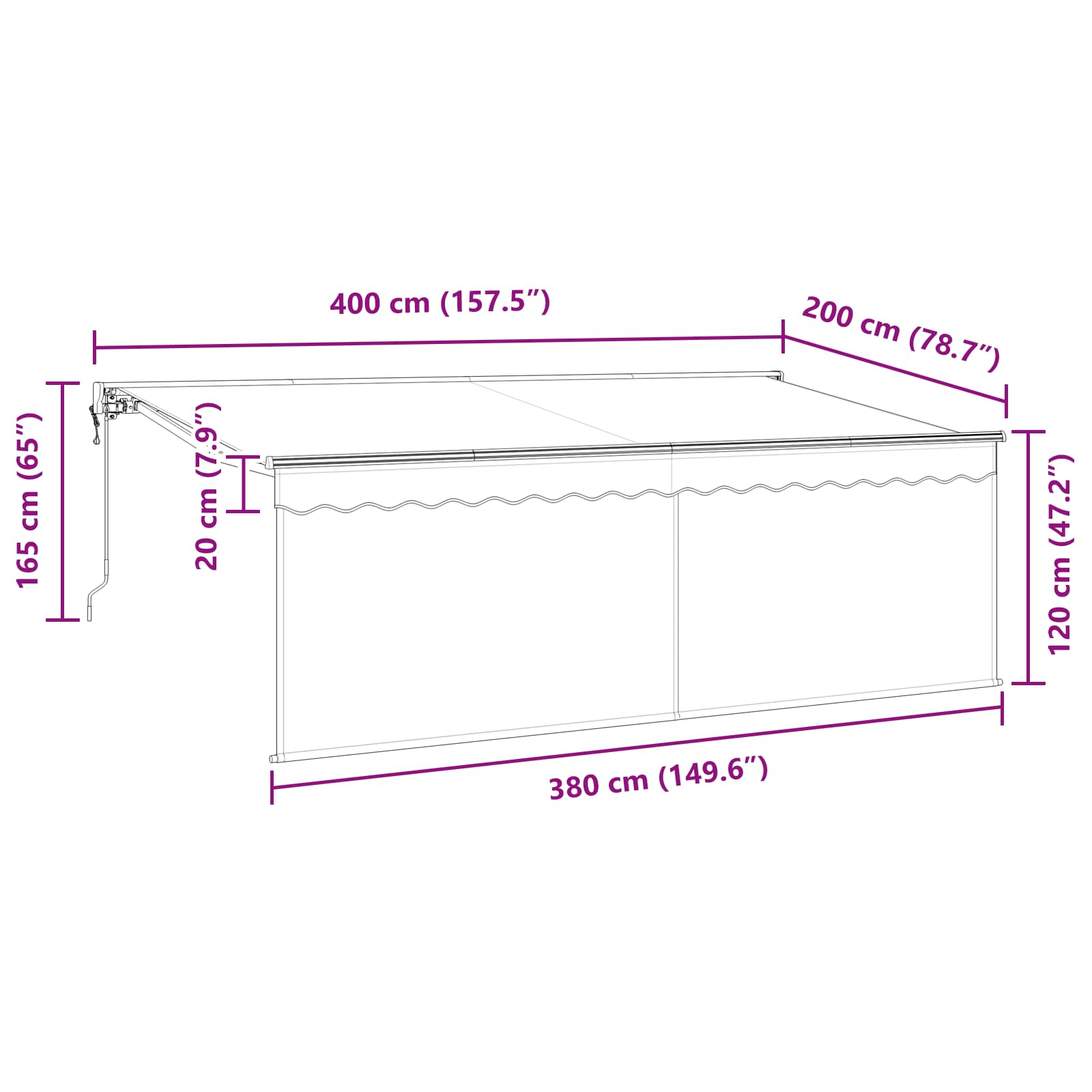 Stahovací Markýza Antracit 400 X 200 Cm Polyester A Hliník