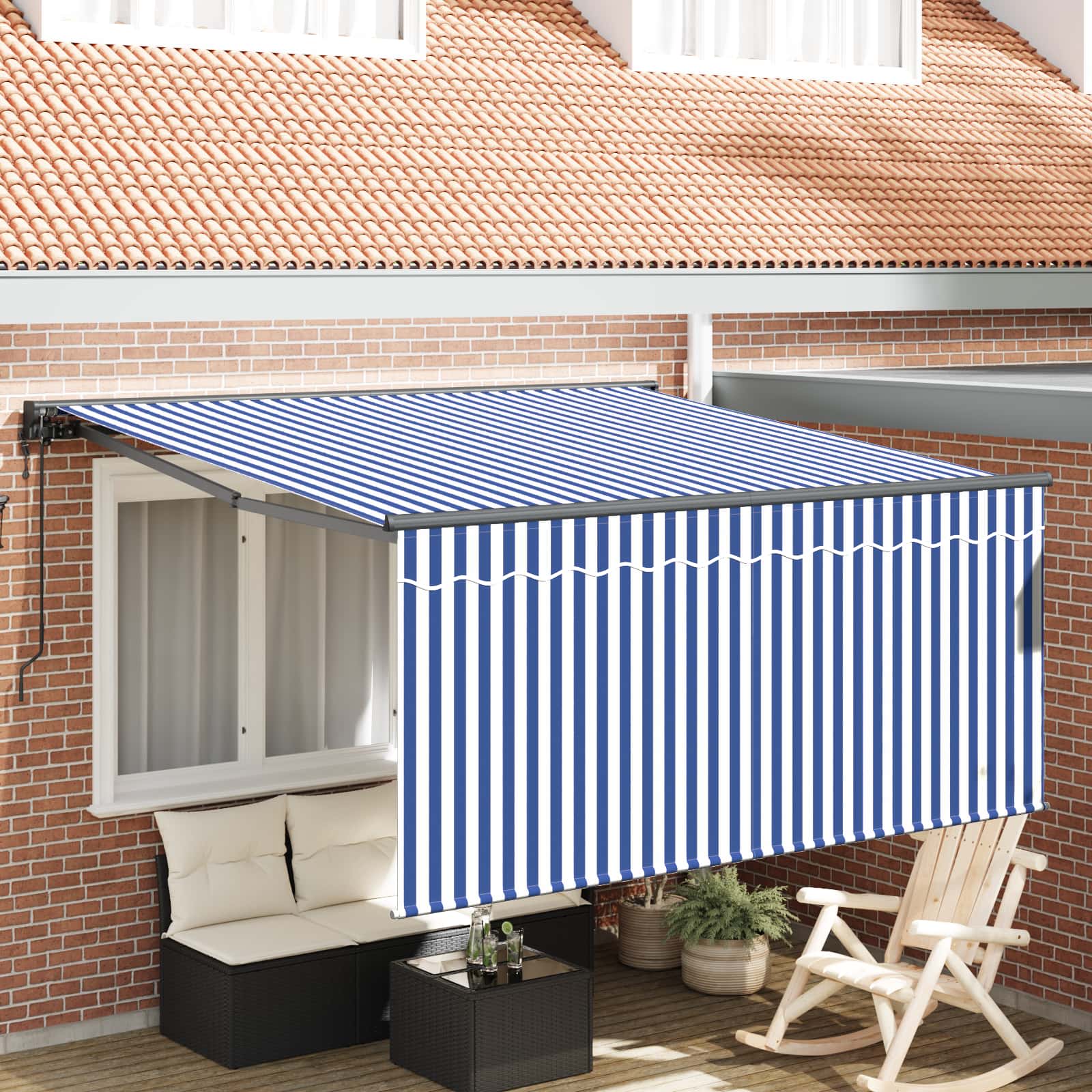Stahovací Markýza Modrá A Bílá 300 X 250 Cm Polyester A Hliník