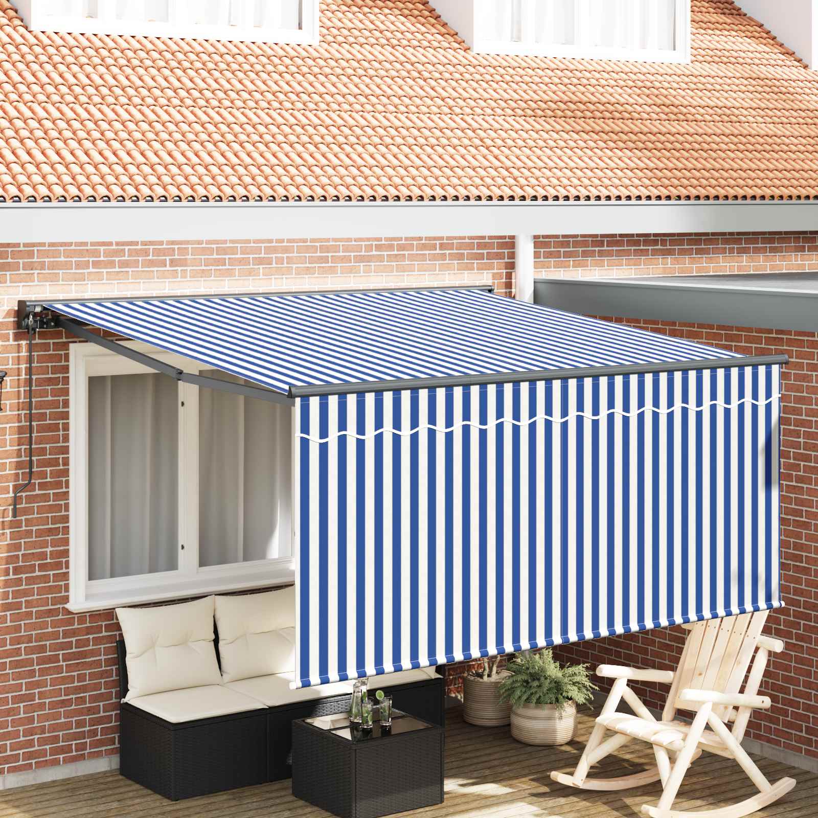 Stahovací Markýza Modrá A Bílá 350 X 250 Cm Polyester A Hliník
