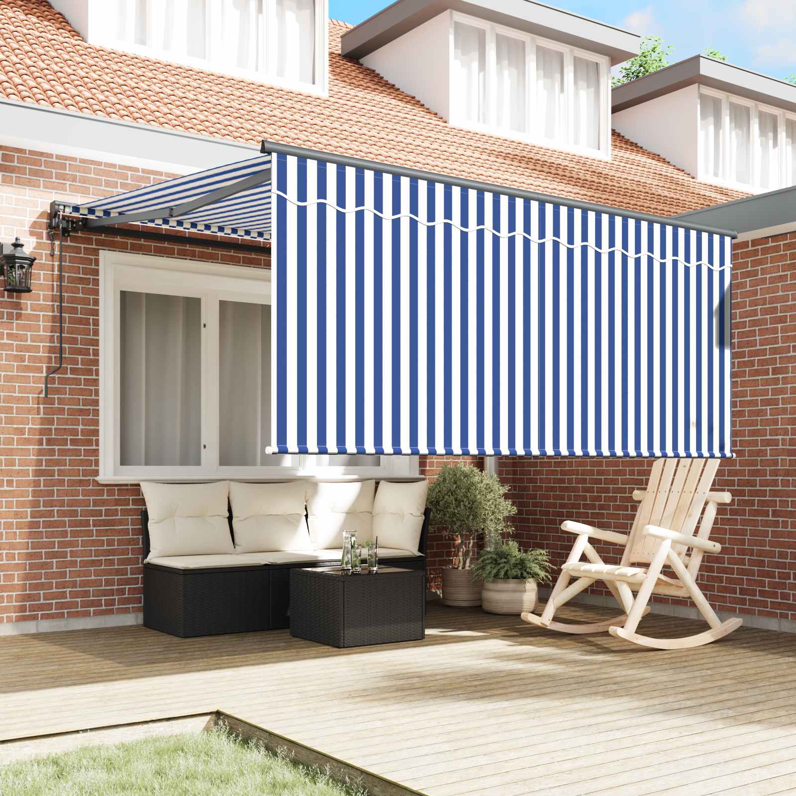 Stahovací Markýza Modrá A Bílá 350 X 250 Cm Polyester A Hliník