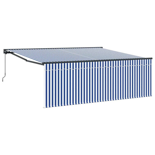 Stahovací Markýza Modrá A Bílá 400 × 300 Cm Polyester A Hliník