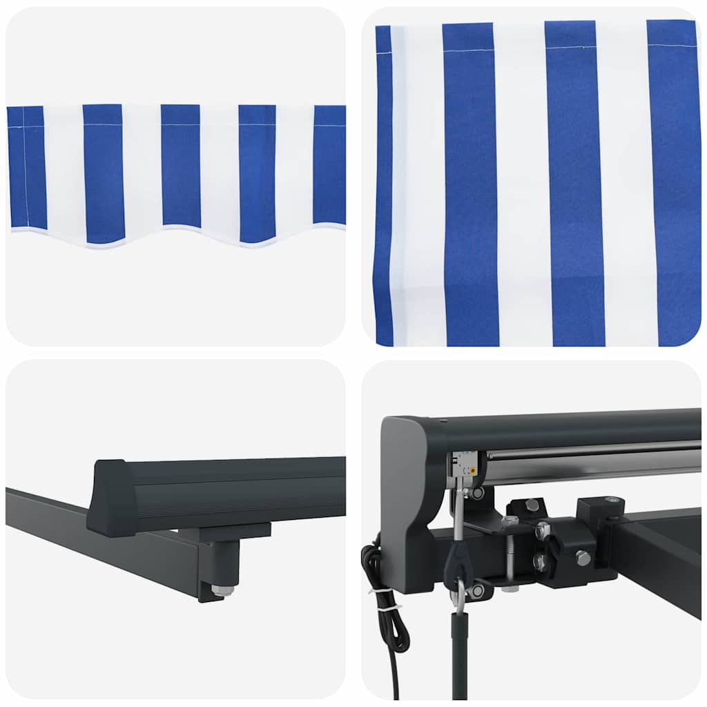 Stahovací Markýza Modrá A Bílá 400 × 300 Cm Polyester A Hliník