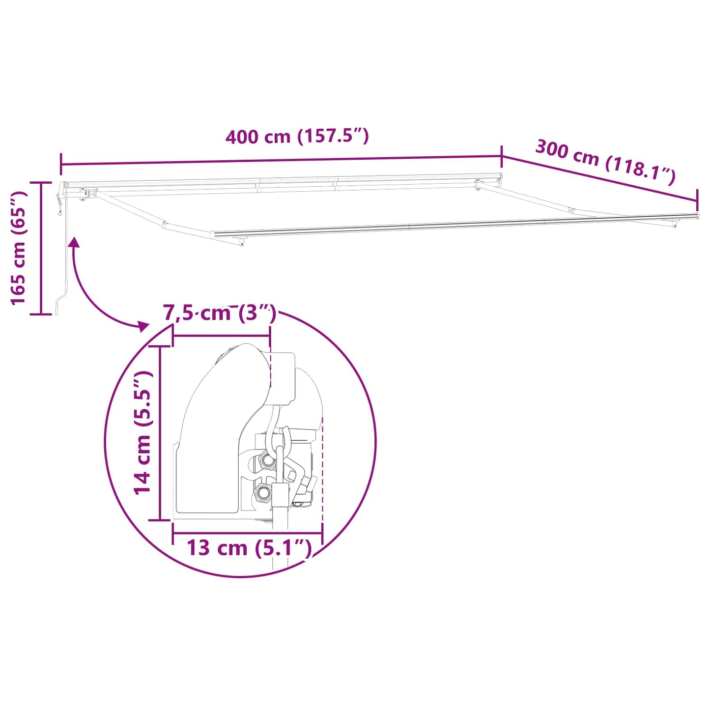 Stahovací Markýza Béžová 400 × 300 Cm Látka A Hliník