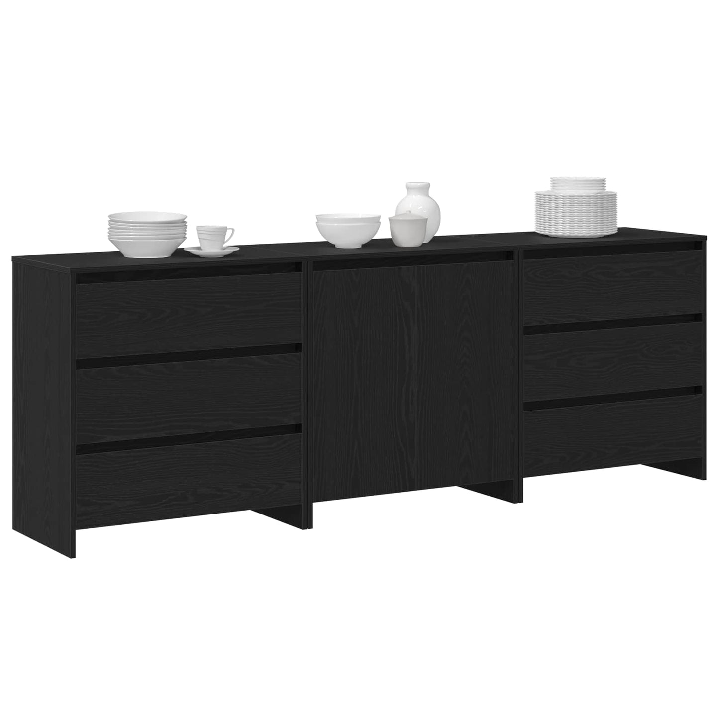 Servírovací Skříň 3 Ks Černá 70 X 41 X 75 Cm Kompozitní Dřevo