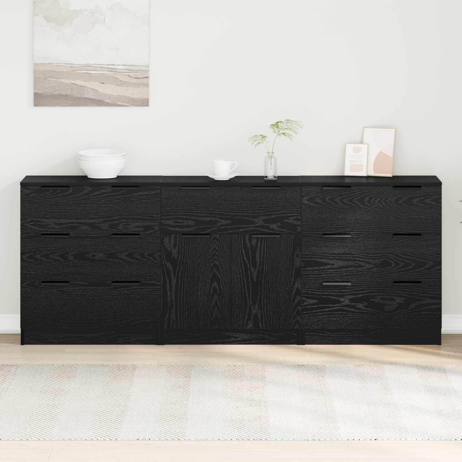 Servírovací Skříň 3 Ks Černý Dub 181 X 30 X 70 Cm