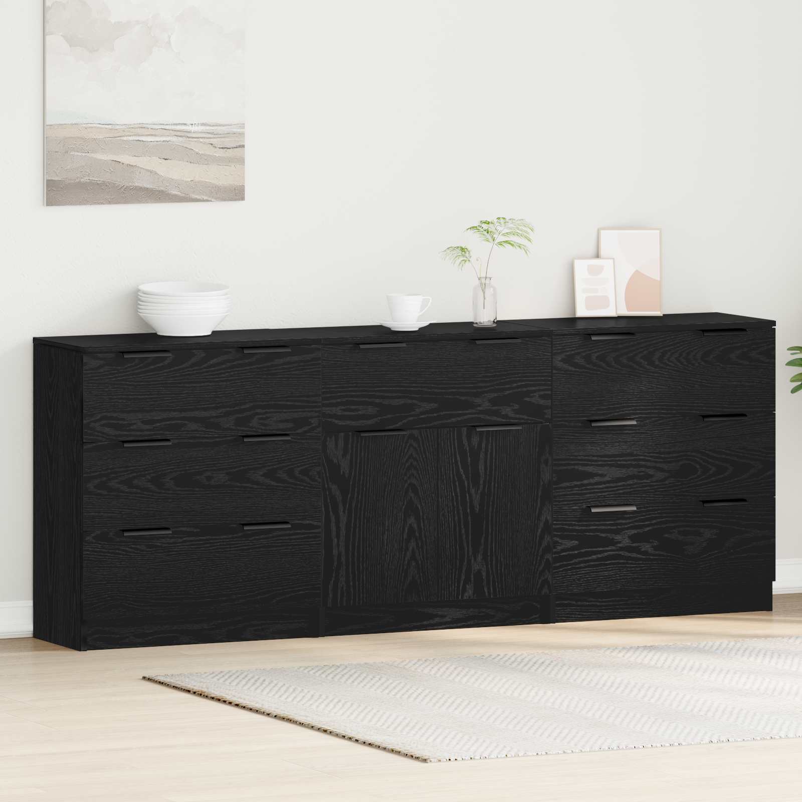 Servírovací Skříň 3 Ks Černý Dub 181 X 30 X 70 Cm
