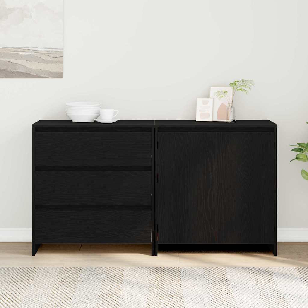 Servírovací Skříň 2 Ks Černá 70 X 41 X 75 Cm Kompozitní Dřevo