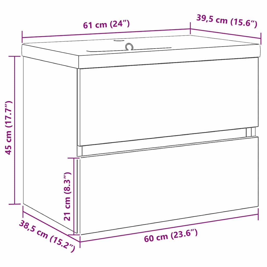 Skříňka Pod Umyvadlo Černý Dub 60 X 39 X 62 Cm Kompozitní Dřevo