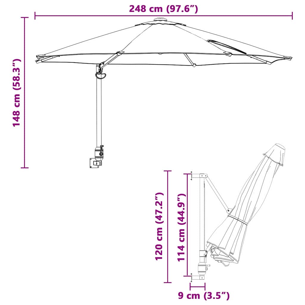 Zahradní Slunečník 248 X 248 X 148 Cm Polyester A Ocel