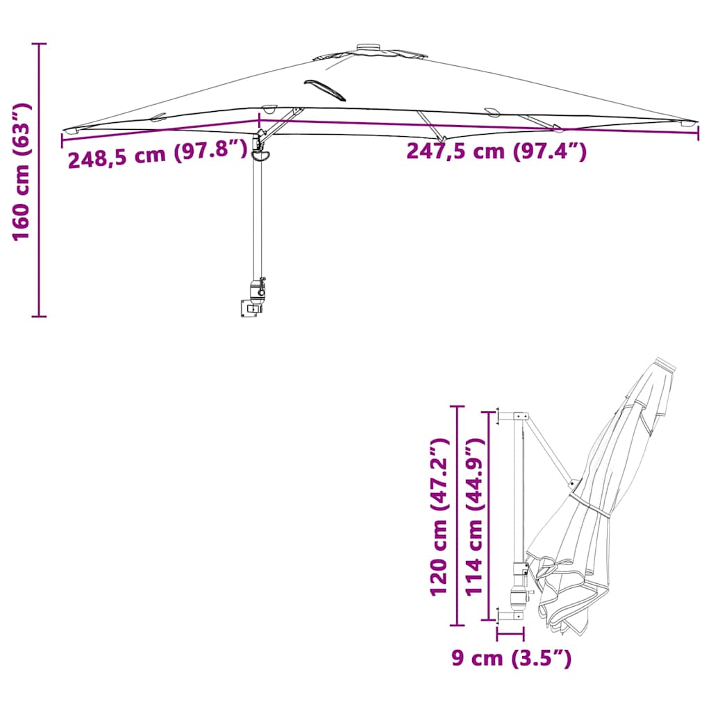 Zahradní Slunečník 248,5 X 247,5 X 160 Cm