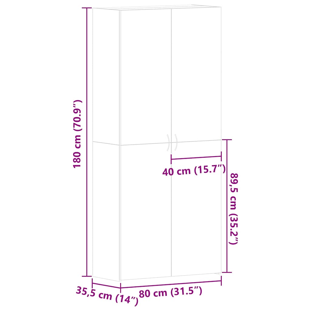 Skříň Na Obuv 80 X 35.5 X 180 Cm Kompozitní Dřevo Šedá