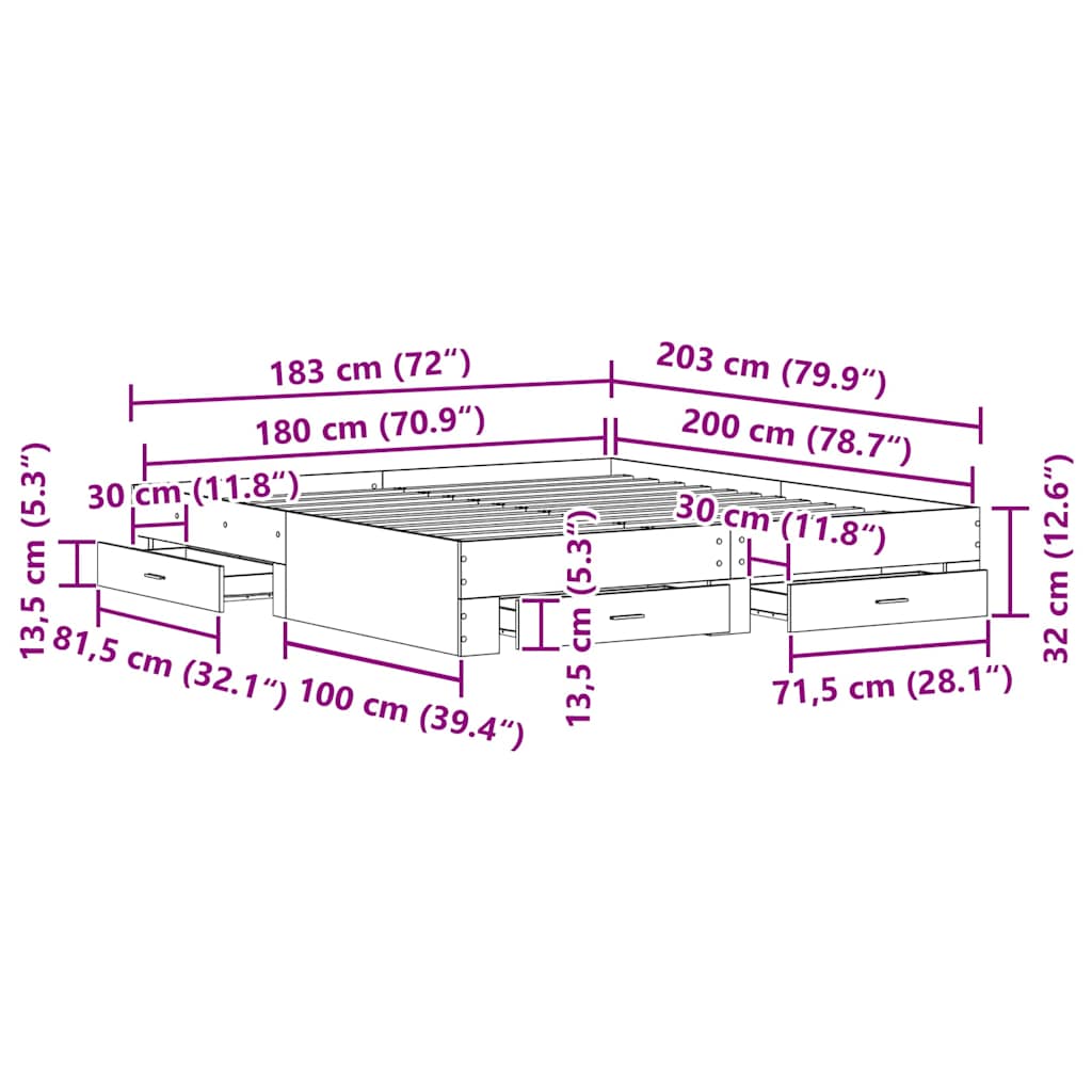 Rám Postele Se Zásuvkou Černý Dub 180 X 200 Cm Kompozitní Dřevo