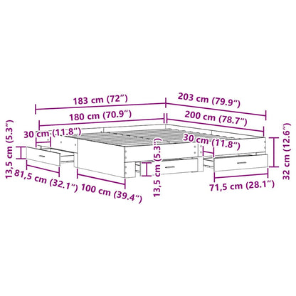 Rám Postele Se Zásuvkou Černý Dub 180 X 200 Cm Kompozitní Dřevo