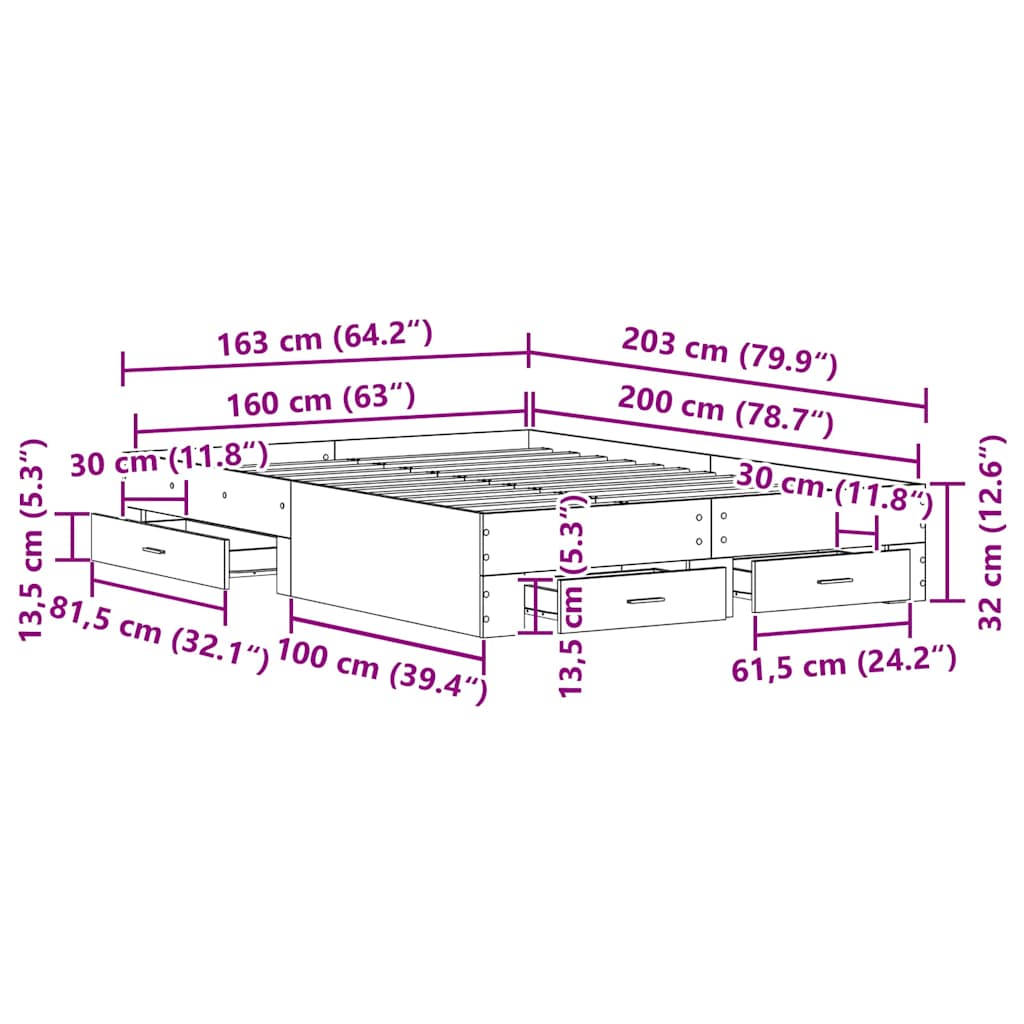 Rám Postele Staré Dřevo 160 X 200 Cm Kompozitní Dřevo