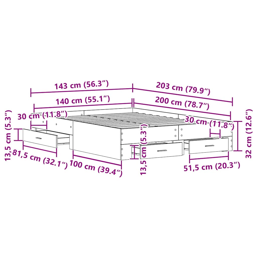 Rám Postele Staré Dřevo 140 X 200 Cm Kompozitní Dřevo