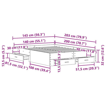 Rám Postele Staré Dřevo 140 X 200 Cm Kompozitní Dřevo