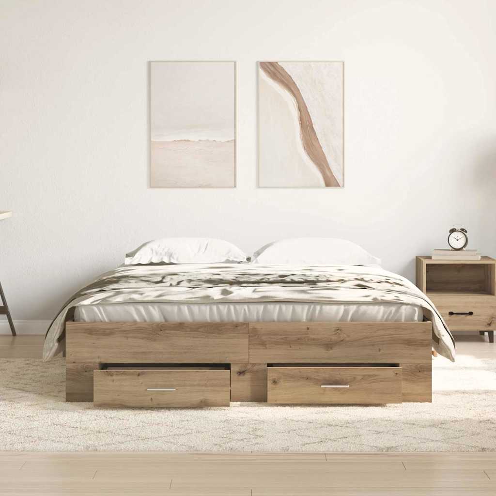 Rám Postele Artisanový Dub 140 X 190 Cm Kompozitní Dřevo