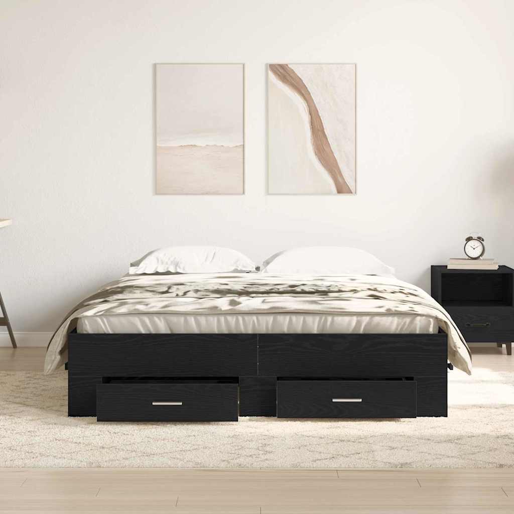 Rám Postele Se Zásuvkou Černý Dub 140 X 190 Cm Kompozitní Dřevo
