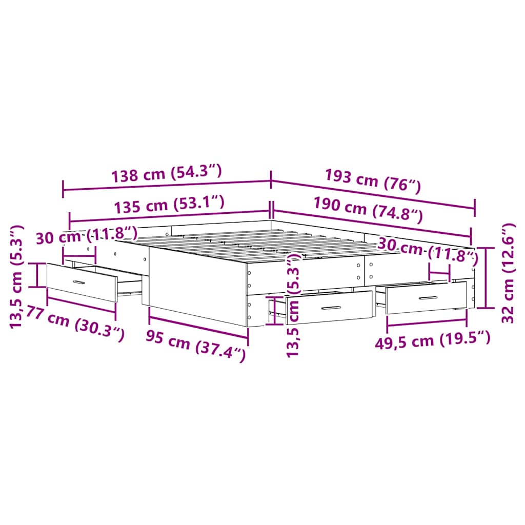 Rám Postele Se Zásuvkou Černý Dub 135 X 190 Cm Kompozitní Dřevo
