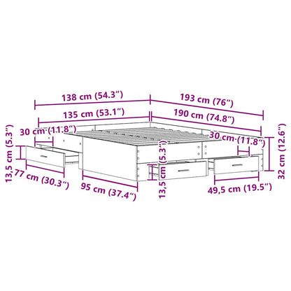 Rám Postele Se Zásuvkou Černý Dub 135 X 190 Cm Kompozitní Dřevo