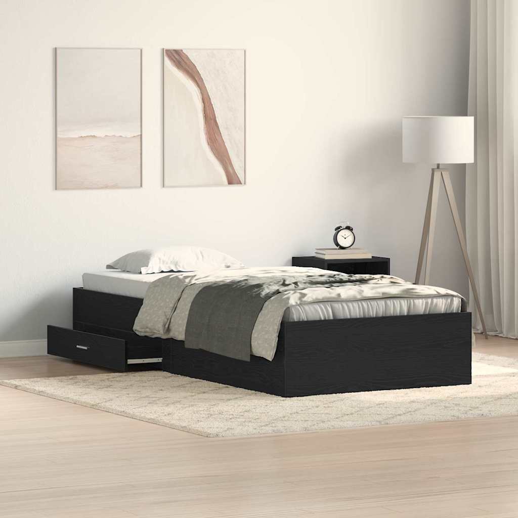 Rám Postele Se Zásuvkou Černý Dub 100 X 200 Cm Kompozitní Dřevo