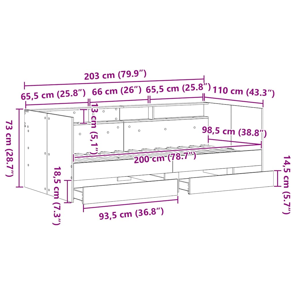 Daybed Se Zásuvkou Staré Dřevo 100 X 200 Cm Kompozitní Dřevo