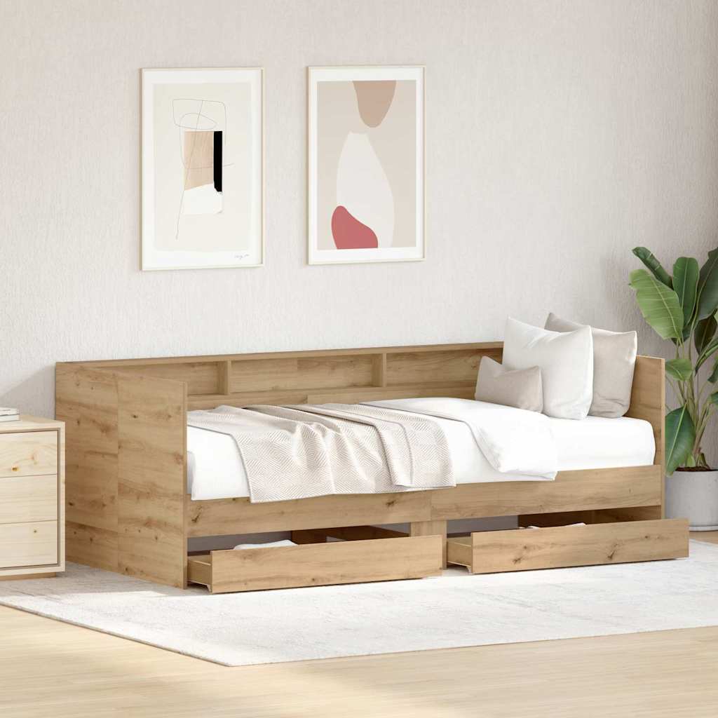 Daybed Se Zásuvkou Artisanový Dub 100 X 200 Cm Kompozitní Dřevo