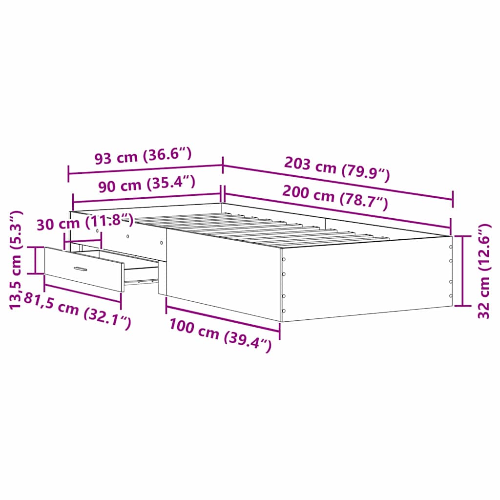 Rám Postele Staré Dřevo 90 X 200 Cm Kompozitní Dřevo