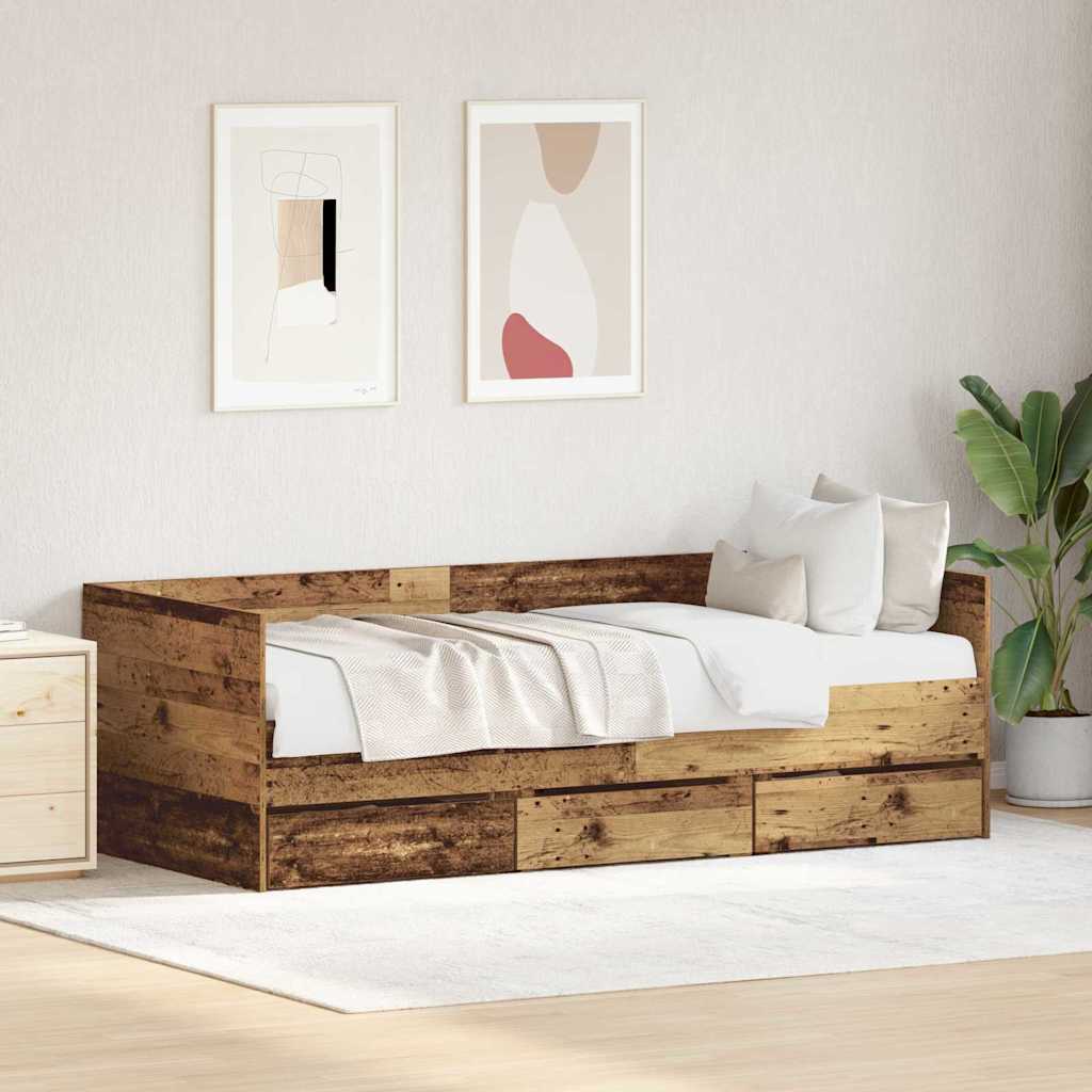 Daybed Se Zásuvkou Staré Dřevo 90 X 200 Cm Kompozitní Dřevo