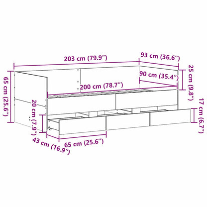 Daybed Se Zásuvkou Staré Dřevo 90 X 200 Cm Kompozitní Dřevo