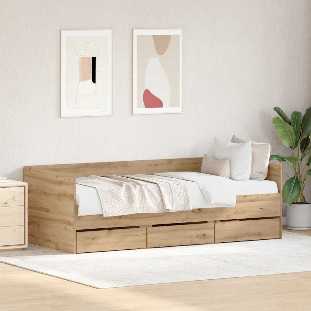Daybed Se Zásuvkou Artisanový Dub 90 X 200 Cm Kompozitní Dřevo