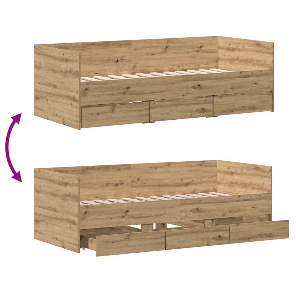 Daybed Se Zásuvkou Artisanový Dub 90 X 200 Cm Kompozitní Dřevo