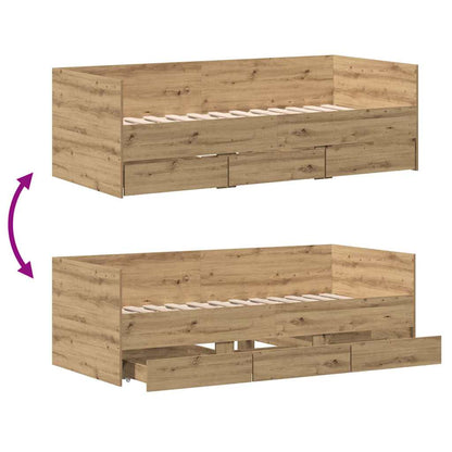 Daybed Se Zásuvkou Artisanový Dub 90 X 200 Cm Kompozitní Dřevo
