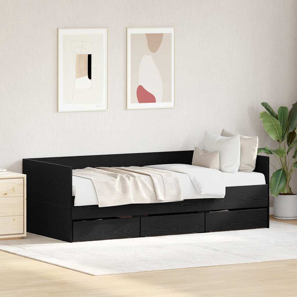 Daybed Se Zásuvkou Černý Dub 90 X 200 Cm Kompozitní Dřevo